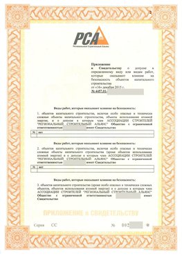Приложение к свидетельству о допуске к определенному виду или видам работ Петрозаводск СРО в строительстве